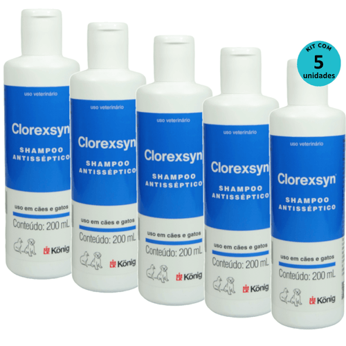 Kit Shampoo Antisséptico Clorexsyn König 200ml C/ 5 unidades Kit Shampoo Antisséptico Clorexsyn König 200ml C/ 5 unidades