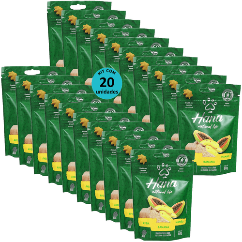 HANA NATURAL LIFE AVEIA BANANA MAMÃO 80G SNACKS PARA CÃES ADULTOS KIT C/ 20 UN