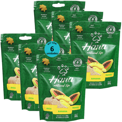 HANA NATURAL LIFE AVEIA BANANA MAMÃO 80G SNACKS PARA CÃES ADULTOS KIT C/ 6 UN Hana Natural Life Aveia Açaí Banana 80g Snacks Para Cães Adultos Kit C/ 6 un
