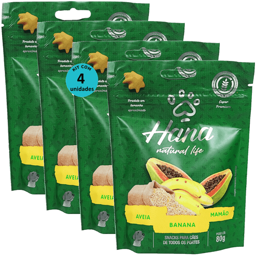 HANA NATURAL LIFE AVEIA BANANA MAMÃO 80G SNACKS PARA CÃES ADULTOS KIT C/ 4 UN Hana Natural Life Aveia Açaí Banana 80g Snacks Para Cães Adultos Kit C/ 4 un