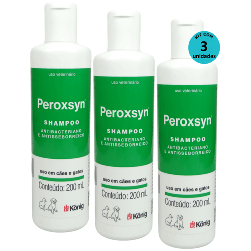 Kit Shampoo Antibacteriano e Antisseborreico Peroxsyn König 200ml C/ 3 unidades