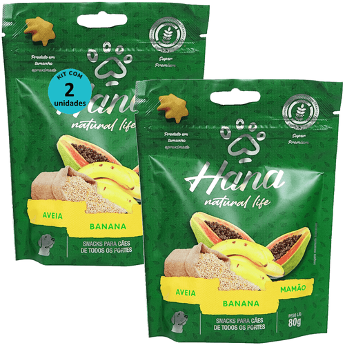 HANA NATURAL LIFE AVEIA BANANA MAMÃO 80G SNACKS PARA CÃES ADULTOS KIT C/ 2