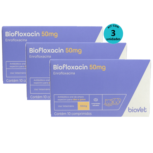 Kit 3 Biofloxacin 50mg C/ 10 Comprimidos- Biovet Kit 3 Biofloxacin 50mg C/ 10 Comprimidos- Biovet
