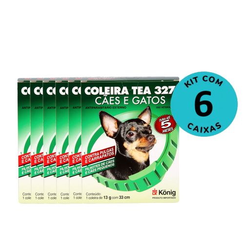 Kit Coleira Contra Pulgas E Carrapatos TEA 327 Cães Pequenos König 13g C/ 33cm C/ 6 unidades