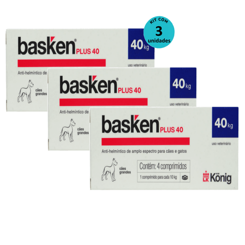 Vermífugo Basken Plus 40 p/ Cães e Gatos 1 comp. para cada 10Kg cx c/ 4 comp. Kit c/ 3 Vermífugo Basken Plus 40 p/ Cães e Gatos 1 comp. para cada 10Kg cx c/ 4 comp. Kit c/ 3
