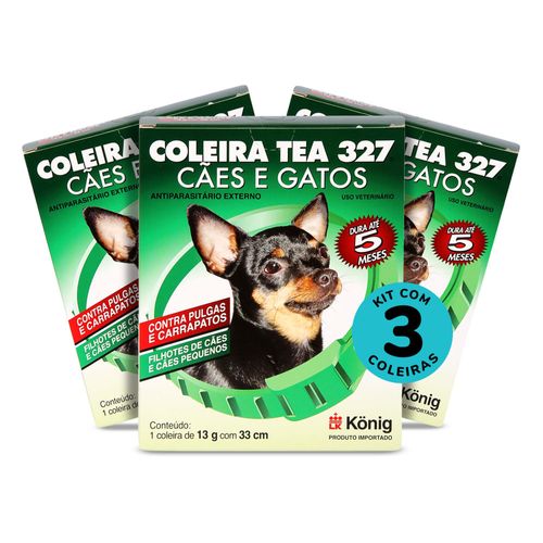 Kit Coleira Contra Pulgas E Carrapatos TEA 327 Cães Pequenos König 13g C/ 33cm C/ 3 unidades Kit Coleira Contra Pulgas E Carrapatos TEA 327 Cães Pequenos König 13g C/ 33cm C/ 3 unidades