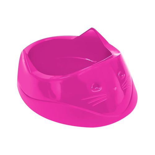 Comedouro Plástico Furacão Pet Cara de Gato 200ml - Rosa