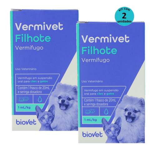 Kit Vermífugo Vermivet Filhotes Biovet 20ml C/ 2 unidades