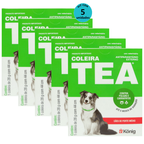 Kit Coleira Contra Pulgas E Carrapatos TEA 327 Cães De Porte Médio König 28g C/ 44cm C/ 5 unidades