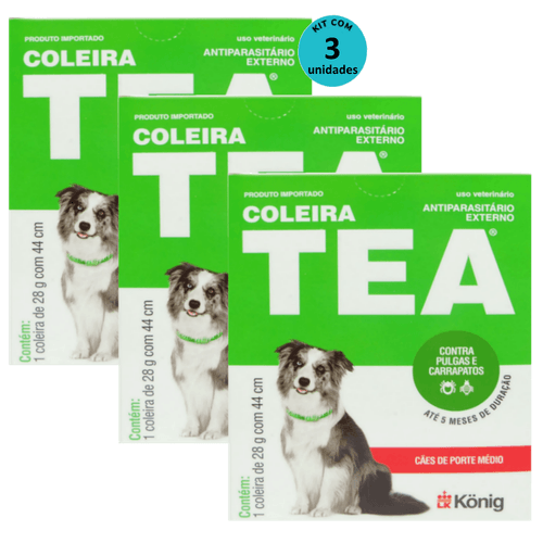 Kit Coleira Contra Pulgas E Carrapatos TEA 327 Cães De Porte Médio König 28g C/ 44cm C/ 3 unidades