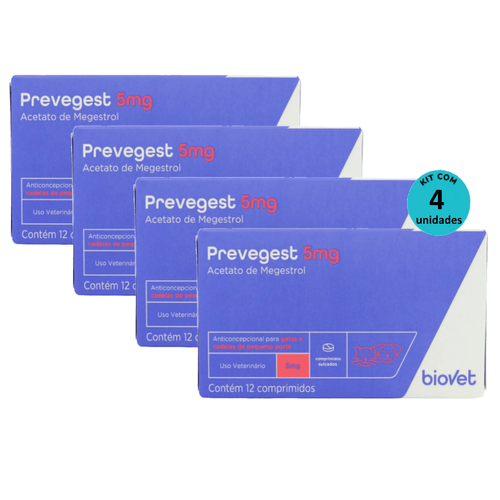 Kit Anticoncepcional Preve-Gest Biovet 5mg c/ 12 Comprimidos C/ 4 unidades