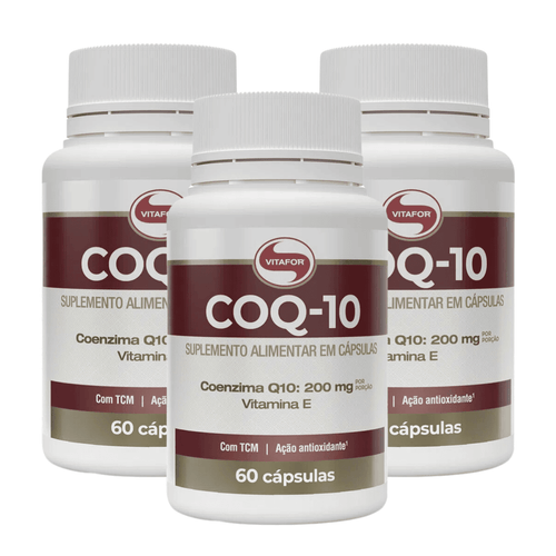 Kit 3 Coenzima Q10 200mg Vitamina E TCM Antioxidante 60 Caps Vitafor