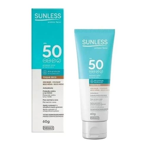 Protetor Facial Sunless FPS 50 Toque Seco Cor Bege Médio 60g