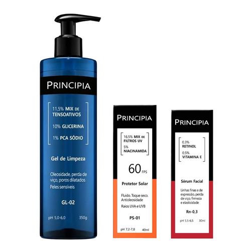 Kit-Principia-Gel-de-Limpeza-GL-02-350g--Serum-Rn-03-30ml--Protetor-Solar-FPS-60-PS-01-40ml Kit-Principia-Gel-de-Limpeza-GL-02-350g--Serum-Rn-03-30ml--Protetor-Solar-FPS-60-PS-01-40ml