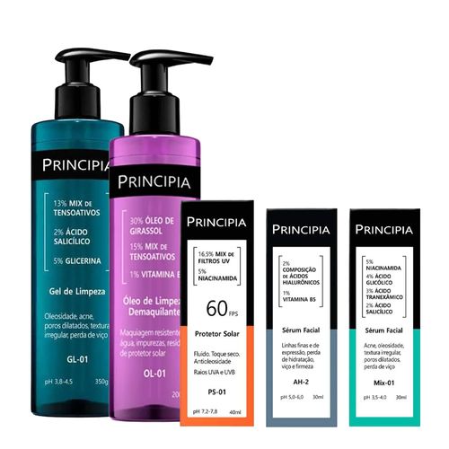 Kit-Principia-Gel-De-Limpeza-Gl-01-350g--oleo-de-Limpeza-OL-01-200ml--Serum-AH-2-30ml--Serum-Mix-01-30ml--Protetor-Solar-FPS-60-PS-01-40ml