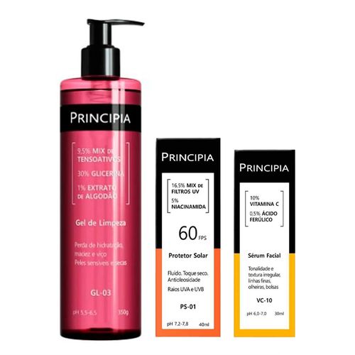 Kit-Principia-Gel-de-Limpeza-GL-03-350ml--Serum-VC-10-30ml--Protetor-Solar-FPS-60-PS-01-40ml Kit-Principia-Gel-de-Limpeza-GL-03-350ml--Serum-VC-10-30ml--Protetor-Solar-FPS-60-PS-01-40ml