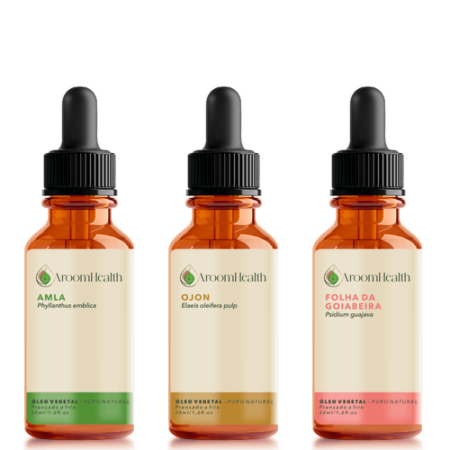 Kit de óleos vegetais – Amla, Ojon Polpa/Batana e Folha da Goiabeira – 30 ml cada Kit de óleos vegetais – Amla, Ojon Polpa/Batana e Folha da Goiabeira – 30 ml cada