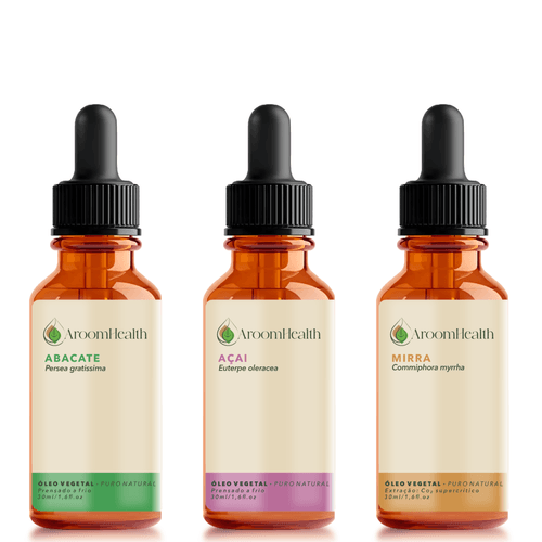 Kit de óleos vegetais puro natural – Mirra , Abacate e Açaí – 30 ml cada