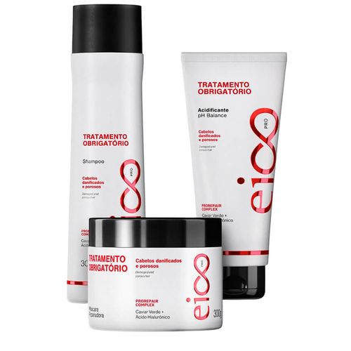 Kit Eico Pro Tratamento Obrigatório - Shampoo 300ml + Máscara 300g + Acidificante 190ml NULO Kit Eico Pro Tratamento Obrigatório - Shampoo 300ml + Máscara 300g + Acidificante 190ml NULO