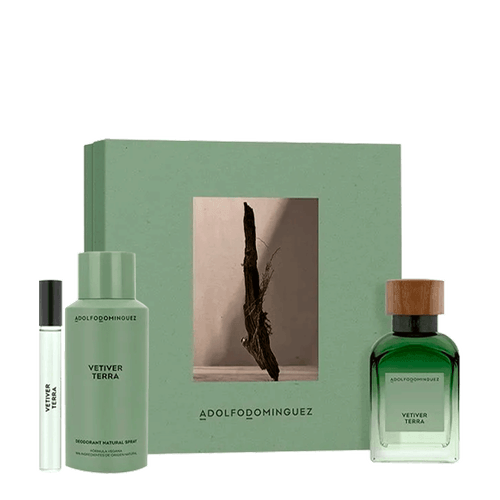 Kit Adolfo Dominguez Vetiver Terra Masculino - Edp 120ml + 10ml + Deo 150ml NULO