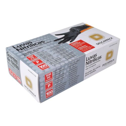 Luva Nitrílica Descartável Descarpack - Preta - Tamanho P - 100 Unidades