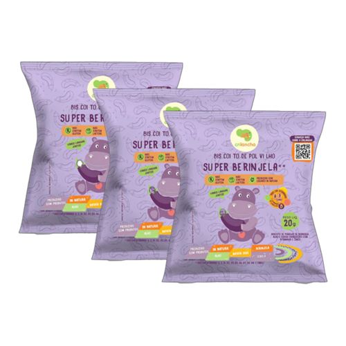 Kit 3X: Biscoito de Polvilho Super Berinjela Vegano Crilancha 20g