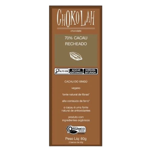 Chocolate 70% Cacau Recheado Orgânico CHoKolaH 80g Chocolate 70% Cacau Recheado Orgânico CHoKolaH 80g