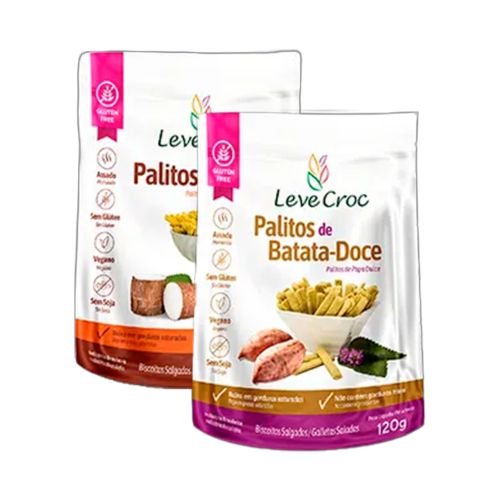 Kit 2 Biscoitos Palito Sem Glúten Leve Croc: Aipim, Batata Doce