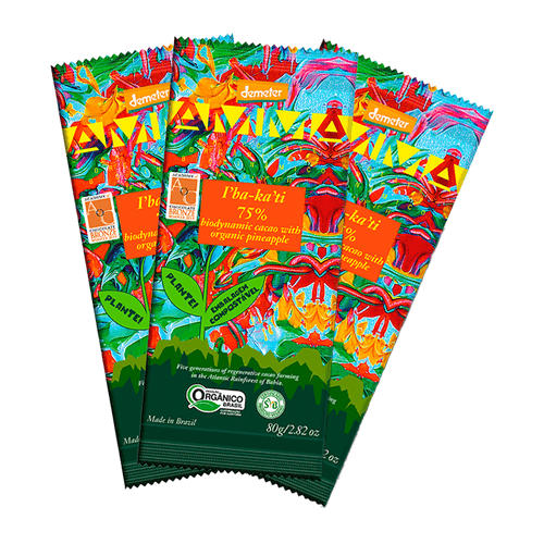 Kit 3X: Chocolate I'BA-KA'TI 75% Cacau com Abacaxi Biodinâmico Demeter Amma Chocolate 80g