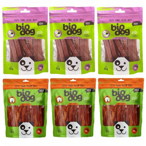 3x Strips Frango + 3x Sensitive Cordeiro com Pato - Bio Dog 3x Strips Frango + 3x Sensitive Cordeiro com Pato - Bio Dog