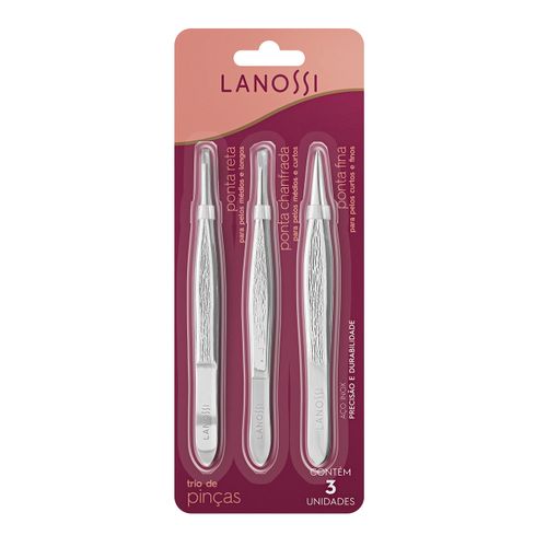 Kit Pinça Lanossi Reta, Chanfrada E Fina