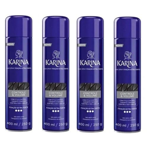 Kit c/4 Unidades de Fixador Hair Spray Karina 400ml Extra Forte