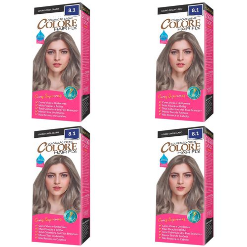 Kit c/4 Unidades de Coloração Creme Colore 8.1 Louro Cinza Claro