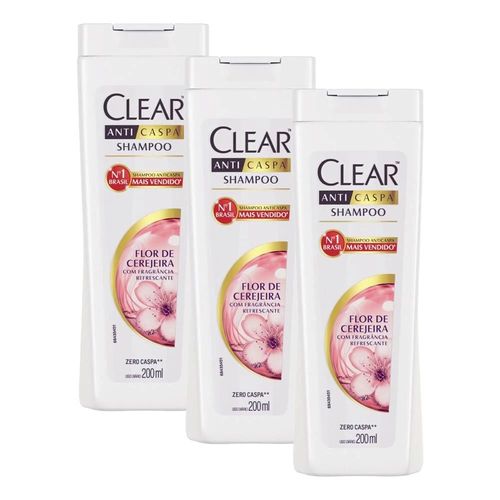 Kit c/3 Unidades de Shampoo Clear Anticaspa Flor de Cerejeira 200ml Kit c/3 Unidades de Shampoo Clear Anticaspa Flor de Cerejeira 200ml