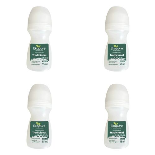 Kit c/4 Unidades de Desodorante Rollon Ekopure 55g Tradicional Kit c/4 Unidades de Desodorante Rollon Ekopure 55g Tradicional