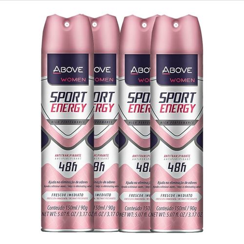 Kit c/4 Unidades de Desodorante Antibacteriano Aerosol Above Clássico 150ml Energy Women
