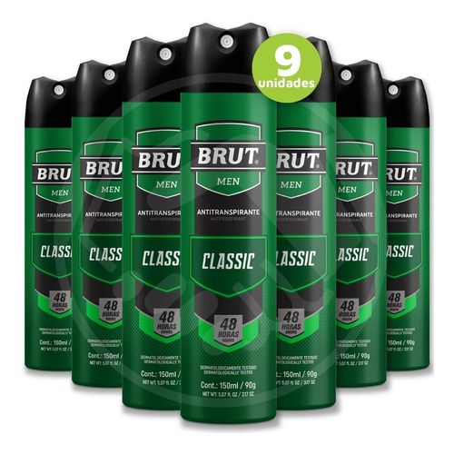 Kit c/9 Unidades de Desodorante Aerosol Brut 150ml Men Classic