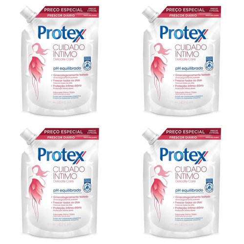Kit c/4 Sabonetes Íntimo Líquido Protex Delicate Care 140ml Refil