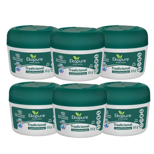 Kit c/6 Unidades de Desodorante Creme Ekopure 55g Tradicional Kit c/6 Unidades de Desodorante Creme Ekopure 55g Tradicional