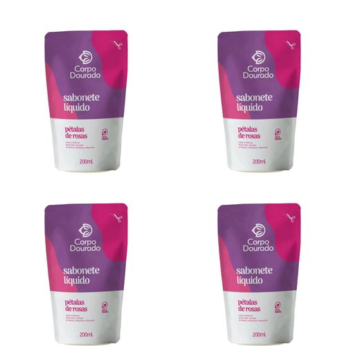Kit c/4 Sabonetes Líquido Corpo Dourado Pouch Petalas De Rosa 200ml Kit c/4 Sabonetes Líquido Corpo Dourado Pouch Petalas De Rosa 200ml
