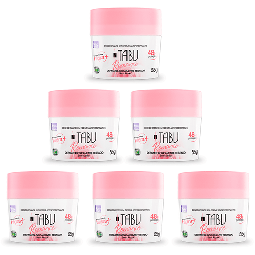 Kit c/6 Unidades de Desodorante Creme Tabu 55g Romance