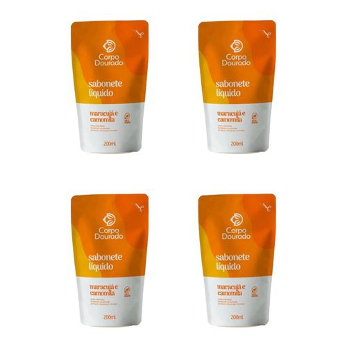Kit c/4 Sabonetes Liquido Corpo Dourado Pouch 200ml Maracujá/Camomila