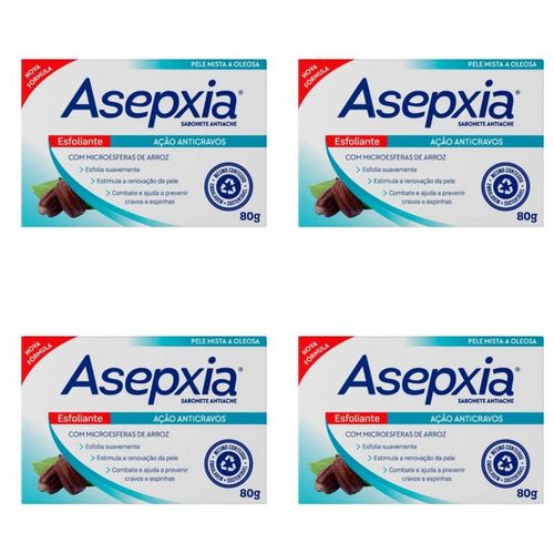 Kit c/4 Sabonetes Asepxia Barra 80g Esfoliante