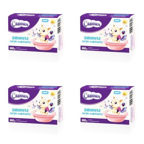 Kit c/4 Sabonetes Infantil barra Loção Hidratante Cremer 80g Kit c/4 Sabonetes Infantil barra Loção Hidratante Cremer 80g
