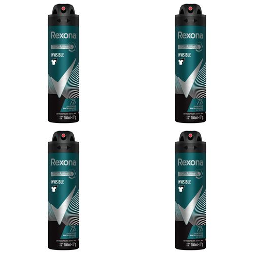 Kit c/4 Unidades de Desodorante Rexona Aero Men Invisible 150ml