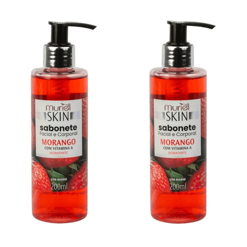 Kit c/2 Sabonetes Líquido Facial Corporal Muriel Skin Morango 200ml