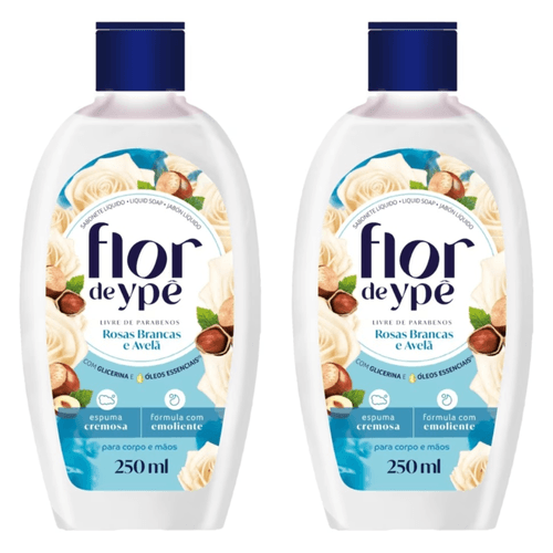 Kit c/2 Sabonetes Líquido Flor De Ype 250ml Rosas Brancas E Avelã