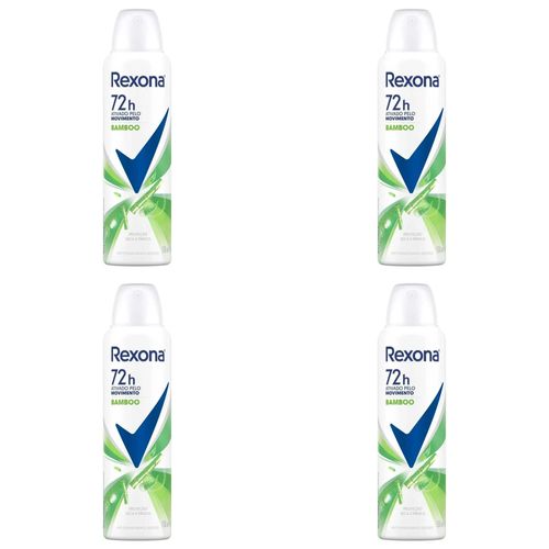 Kit c/4 Unidades de Desodorante Rexona Aerosol 150ml Bamboo & Aloe Vera