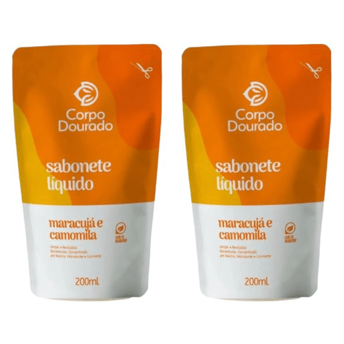 Kit c/2 Sabonetes Liquido Corpo Dourado Pouch 200ml Maracujá/Camomila Kit c/2 Sabonetes Liquido Corpo Dourado Pouch 200ml Maracujá/Camomila