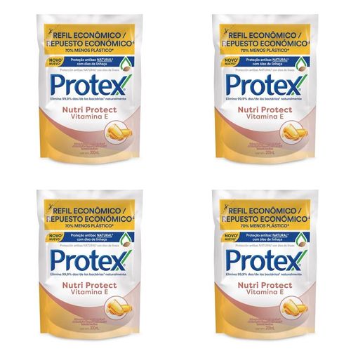 Kit c/4 Sabonete Líquido Protex Nutri Protect Vitamina E 200ml Refil